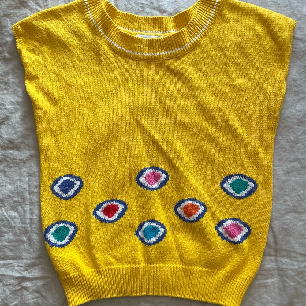 Bright Yellow sweater vest dots size S